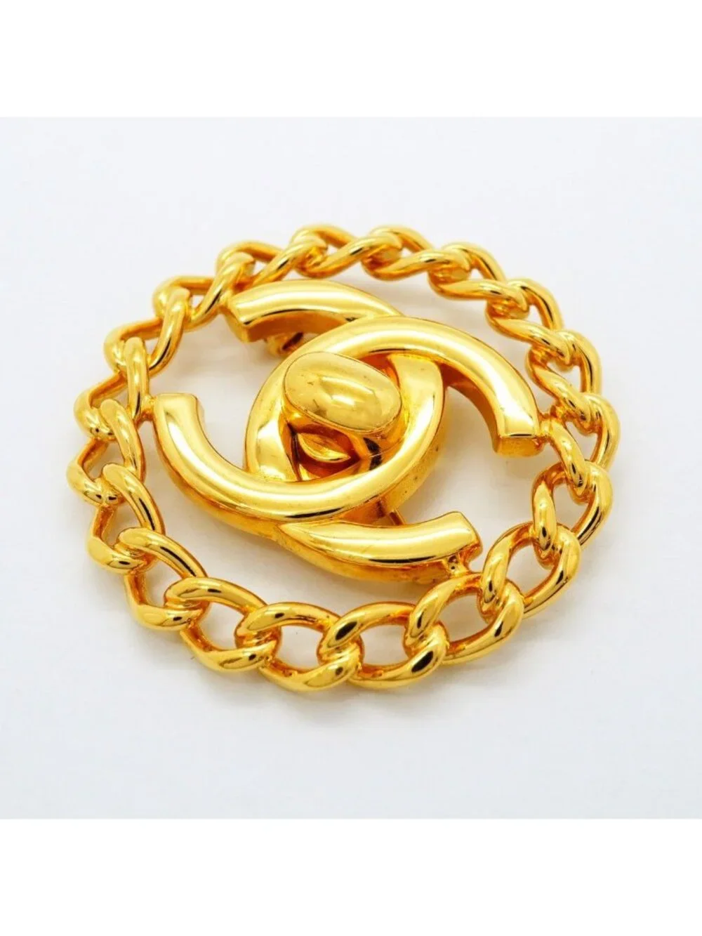 Chanel Brooch Vintage CC Logo Turnlock Gold Plated